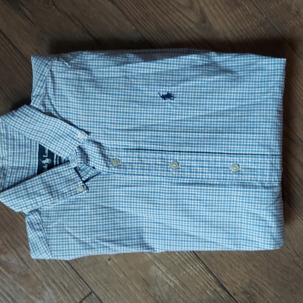 Ralph Lauren custom fit size s shirt blue plaid with blue pony